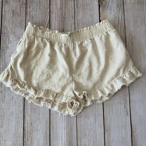 Aerie Linen Blend Ruffle Hem Pull-On Shorts Women’s XL  Beige Elastic Waist